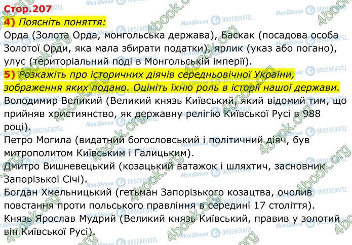 ГДЗ Історія України 7 клас сторінка Стр.207 (4-5)