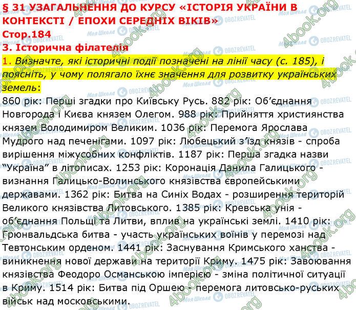 ГДЗ Історія України 7 клас сторінка Стр.184 (1)