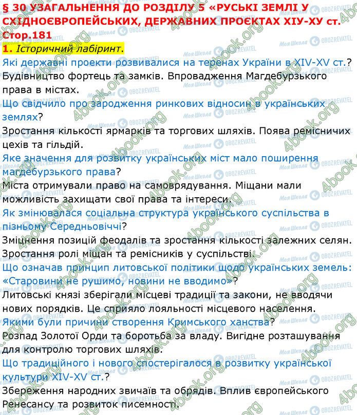 ГДЗ История Украины 7 класс страница Стр.181 (1)