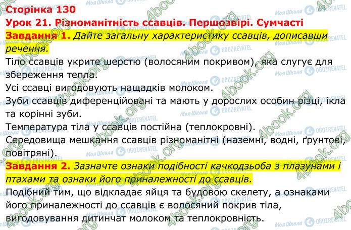 ГДЗ Біологія 7 клас сторінка Стр.130 (1-2)