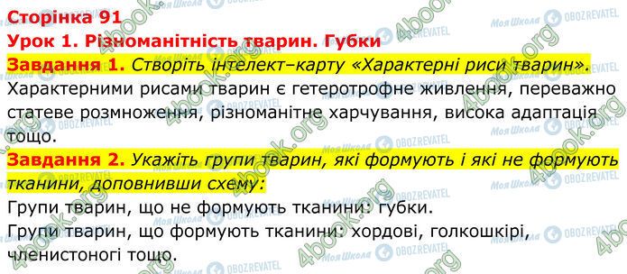 ГДЗ Біологія 7 клас сторінка Стр.91 (1-2)
