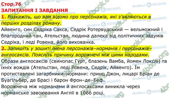 ГДЗ Зарубежная литература 7 класс страница Стр.76 (1-2)