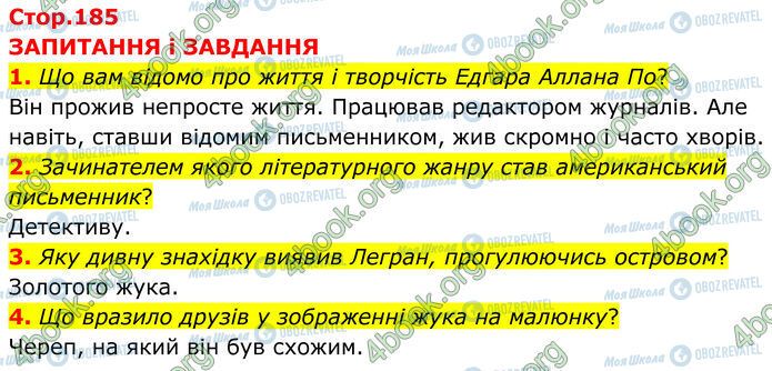ГДЗ Зарубежная литература 7 класс страница Стр.185 (1-4)