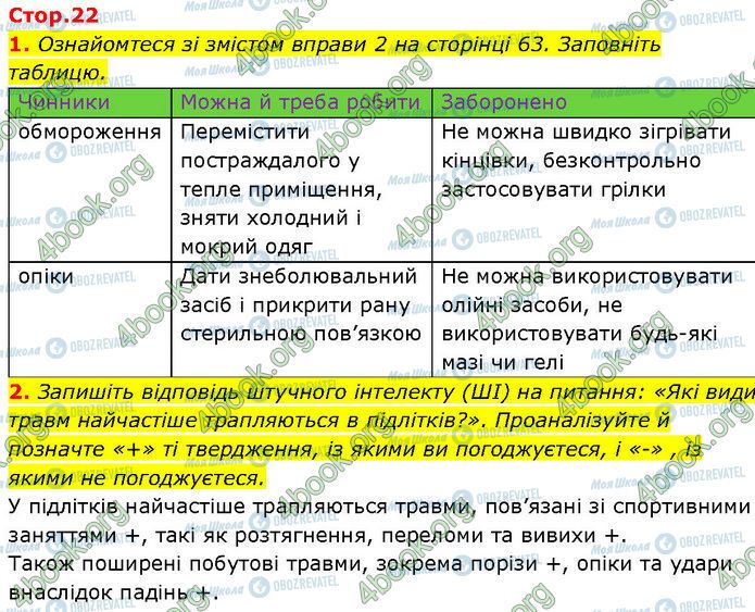 ГДЗ Основи здоров'я 7 клас сторінка Стр.22 (1-2)