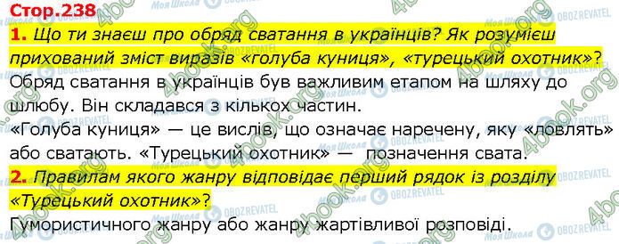 ГДЗ Українська література 7 клас сторінка Стр.238 (1-2)