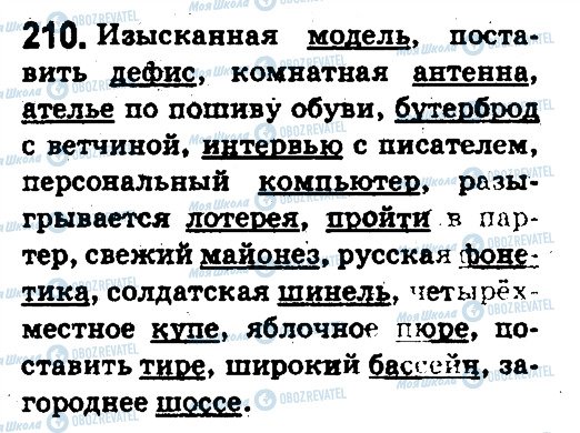ГДЗ Російська мова 5 клас сторінка 210