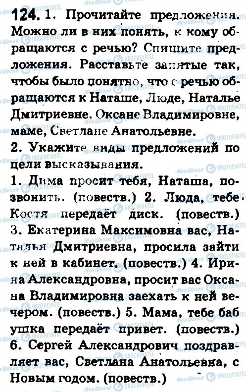 ГДЗ Російська мова 5 клас сторінка 124
