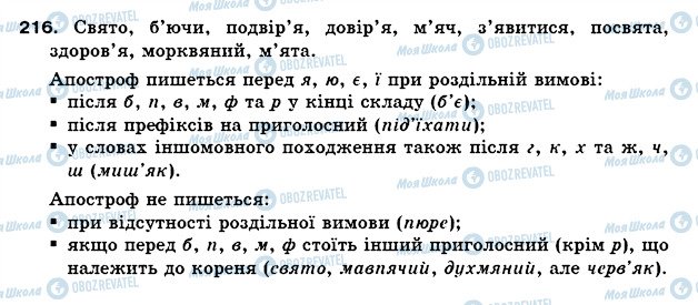 ГДЗ Українська мова 5 клас сторінка 216