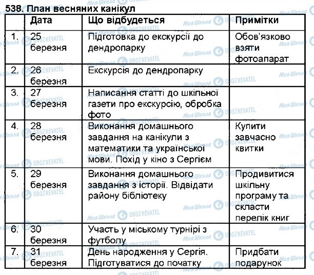 ГДЗ Укр мова 6 класс страница 538