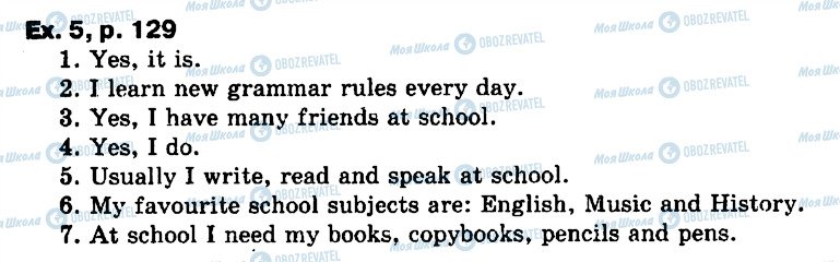 ГДЗ Англійська мова 6 клас сторінка ex5p129