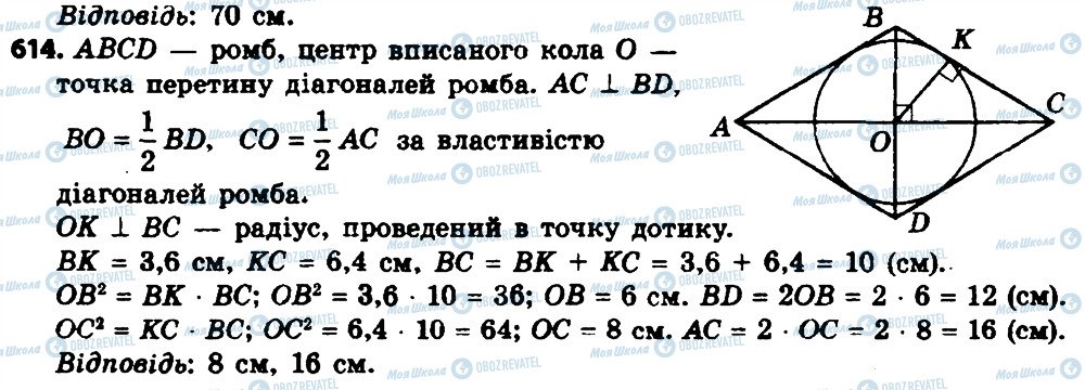 ГДЗ Геометрія 8 клас сторінка 614