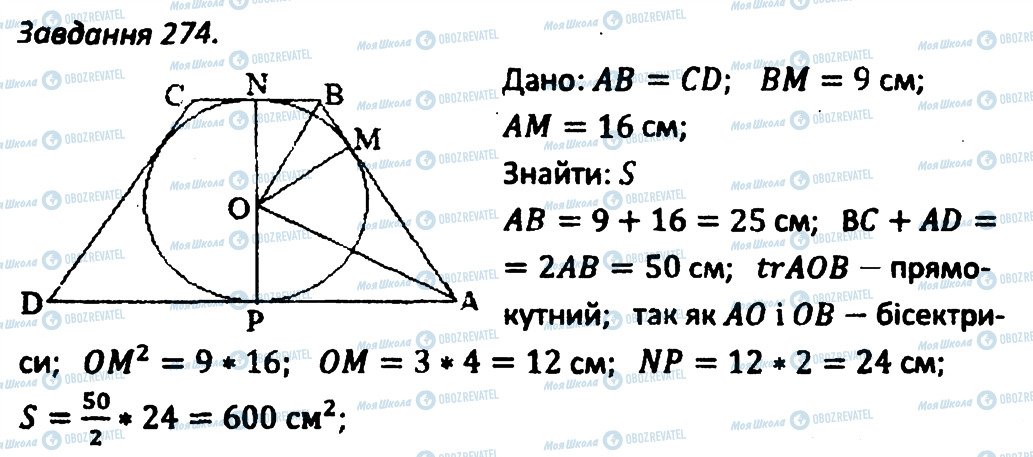 ГДЗ Геометрія 8 клас сторінка 274