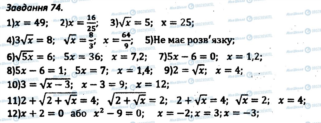 ГДЗ Алгебра 8 клас сторінка 74