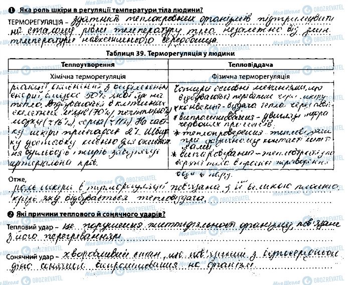 ГДЗ Биология 8 класс страница сторінка58