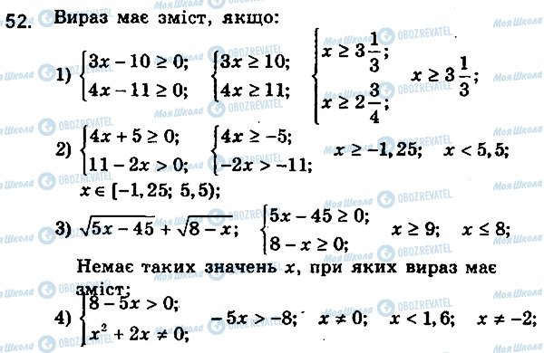 ГДЗ Алгебра 9 клас сторінка 52