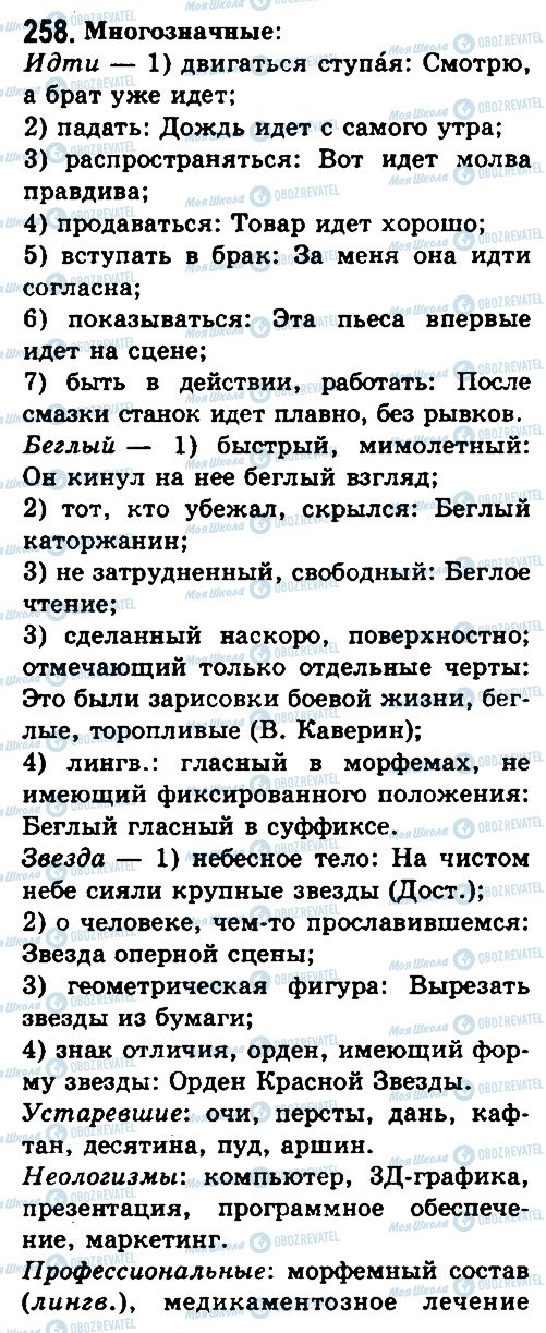 ГДЗ Російська мова 10 клас сторінка 258