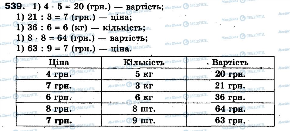 ГДЗ Математика 3 клас сторінка 539