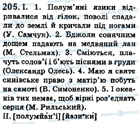 ГДЗ Українська мова 5 клас сторінка 205