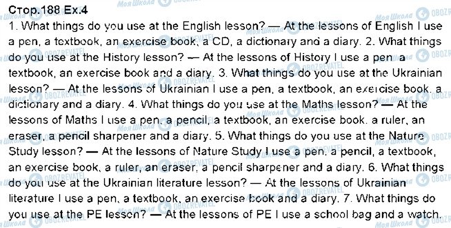 ГДЗ Англійська мова 5 клас сторінка p188ex4