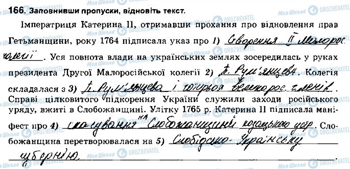 ГДЗ История Украины 8 класс страница 166