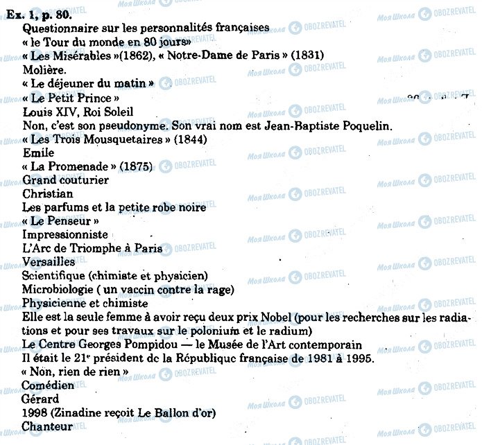 ГДЗ Французька мова 10 клас сторінка p80ex1