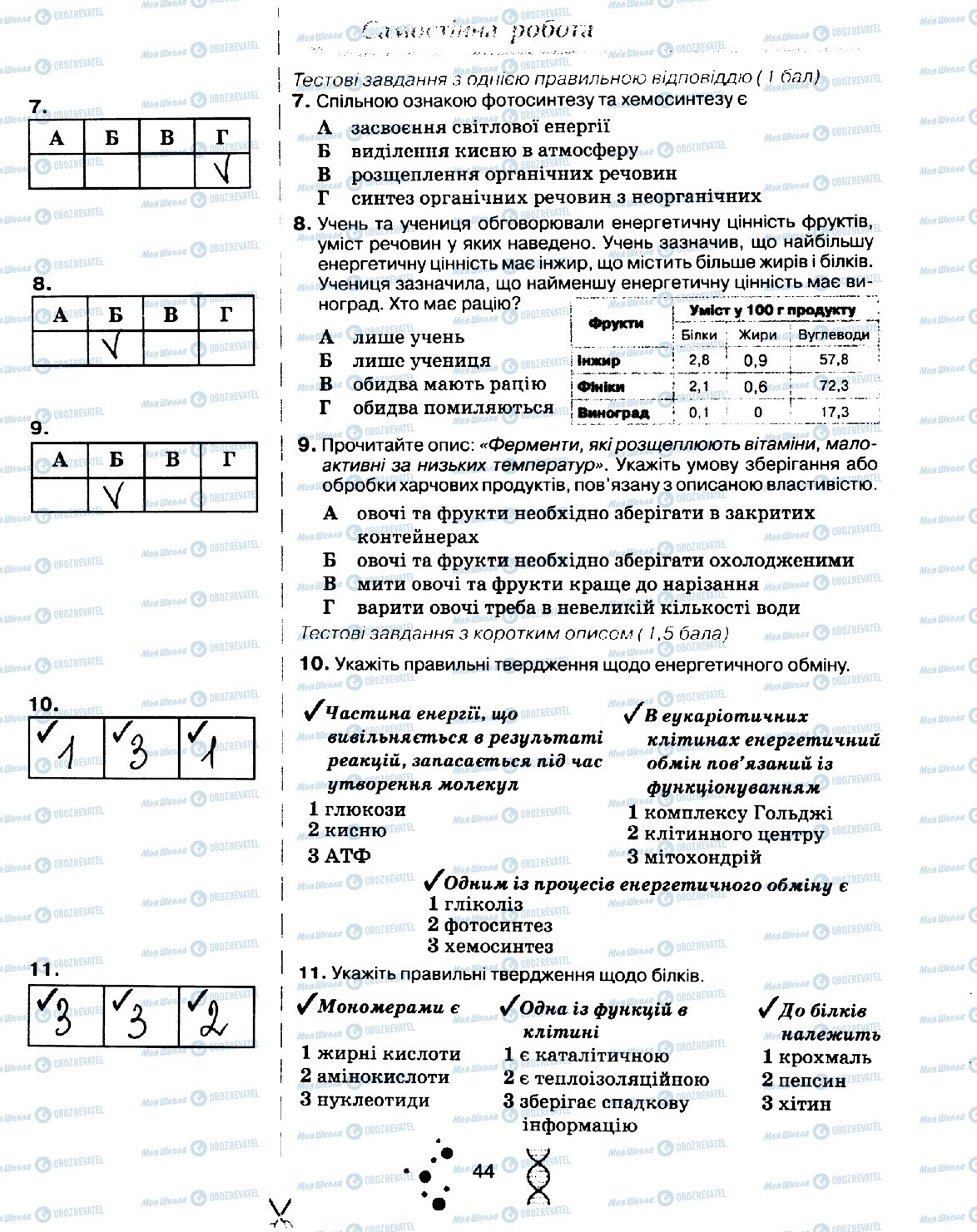 ГДЗ Біологія 10 клас сторінка стор44