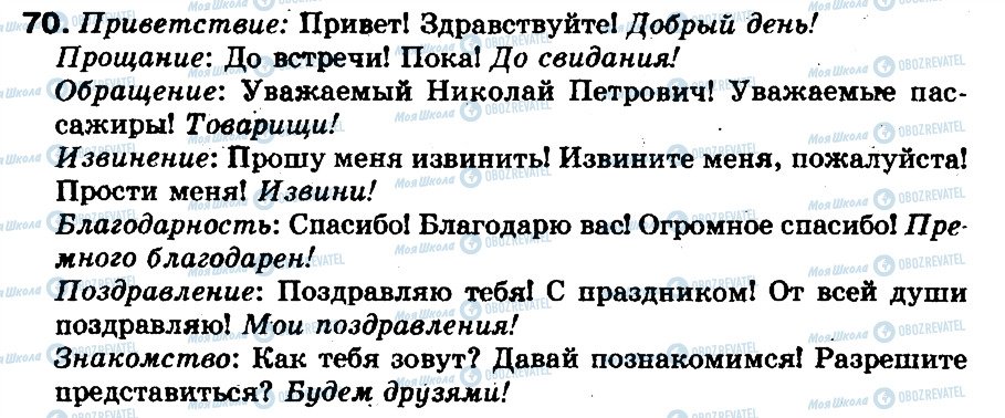 ГДЗ Російська мова 5 клас сторінка 70