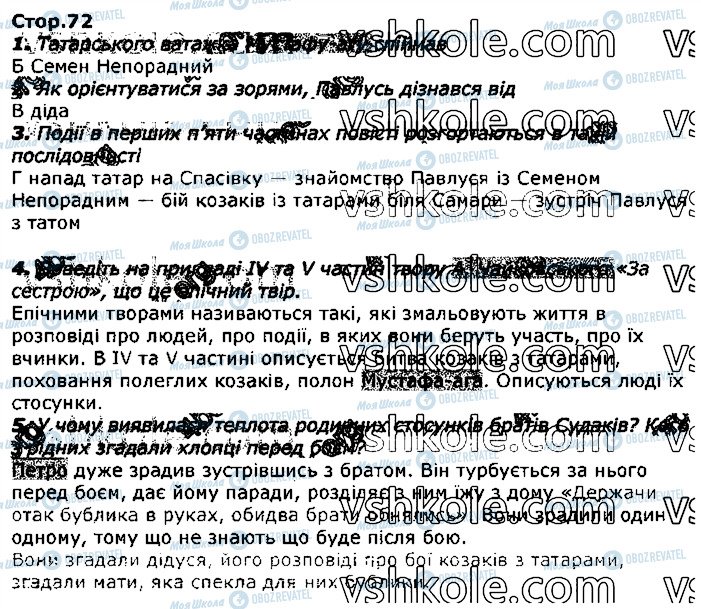 ГДЗ Українська література 7 клас сторінка стор72