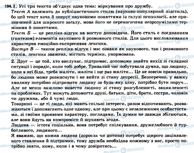 ГДЗ Українська мова 11 клас сторінка 194