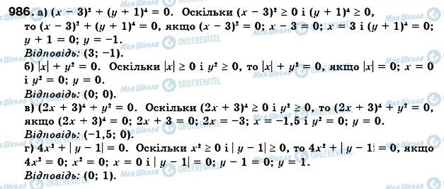 ГДЗ Алгебра 7 клас сторінка 986