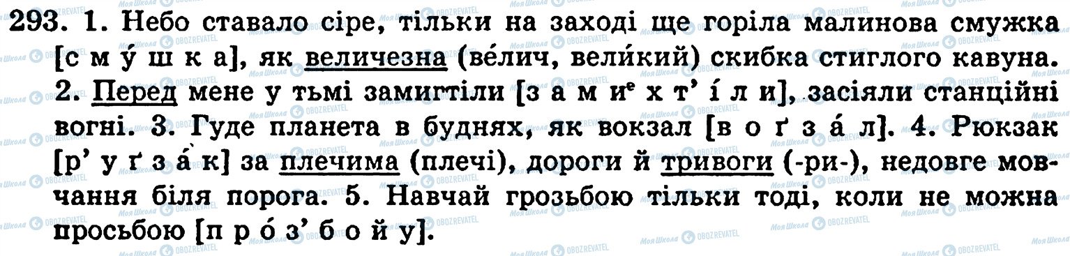 ГДЗ Українська мова 5 клас сторінка 293