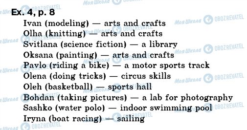 ГДЗ Англійська мова 7 клас сторінка ex4p8