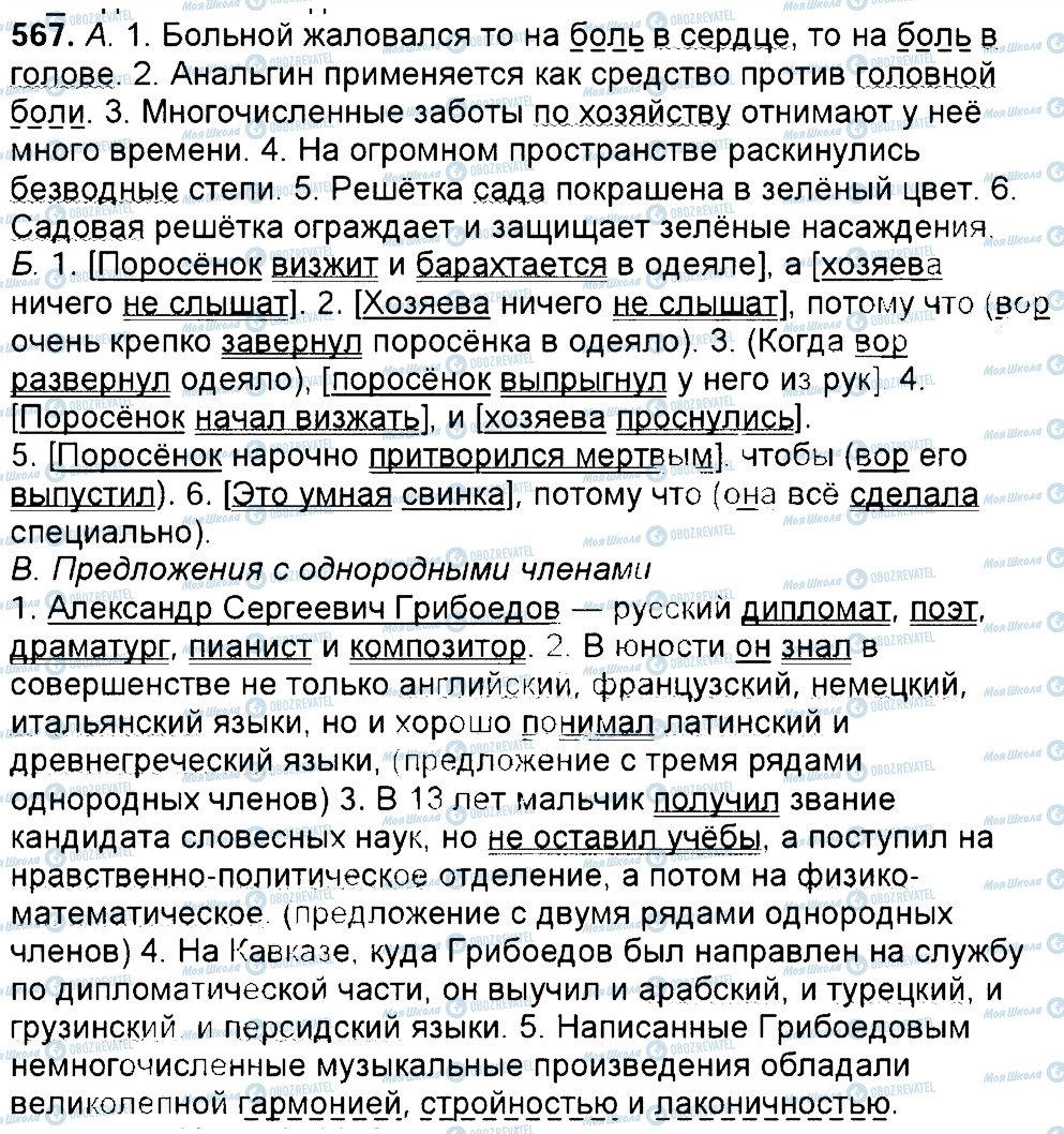 ГДЗ Російська мова 6 клас сторінка 567