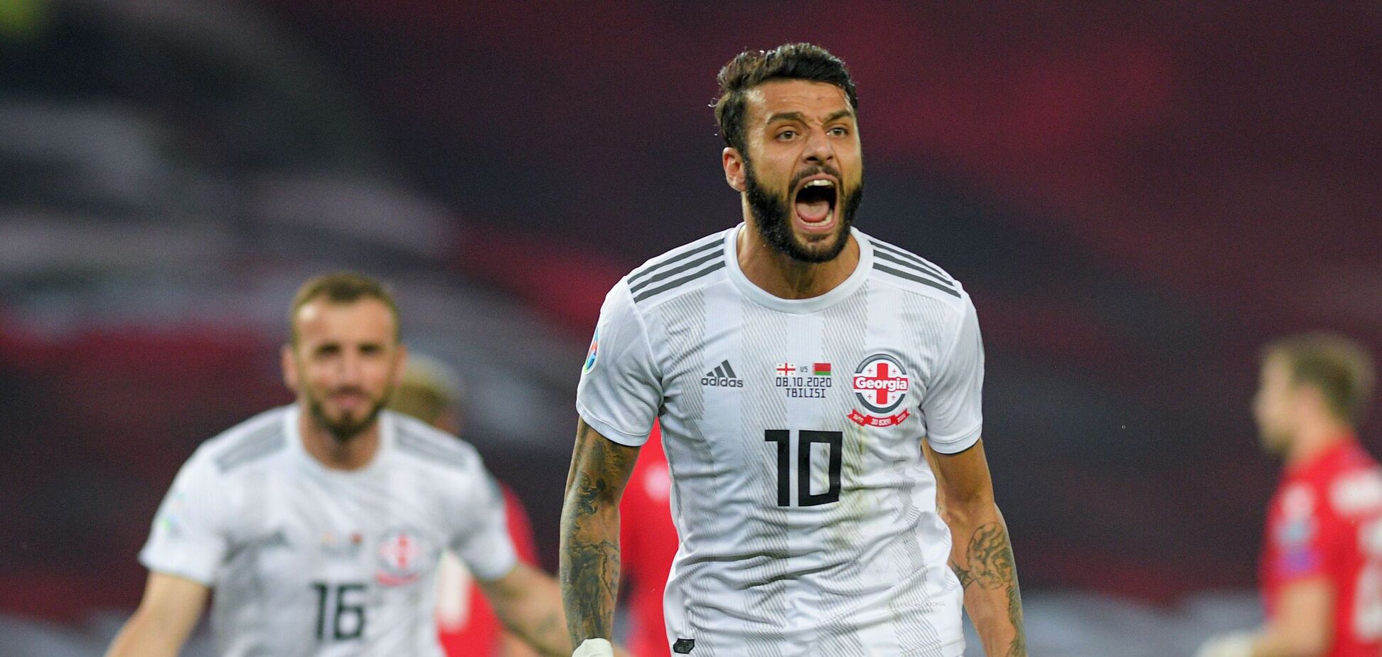 Сборная Грузии празднует гол в ворота Беларуси