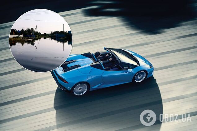 Водитель Lamborghini форсировал лужу по самую крышу автомобиля