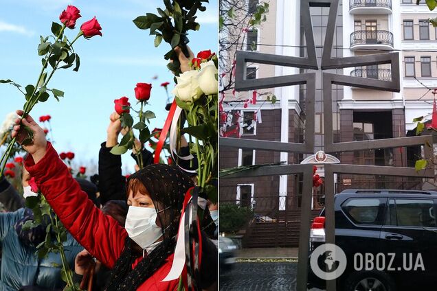 Возле посольства Беларуси установили памятный крест