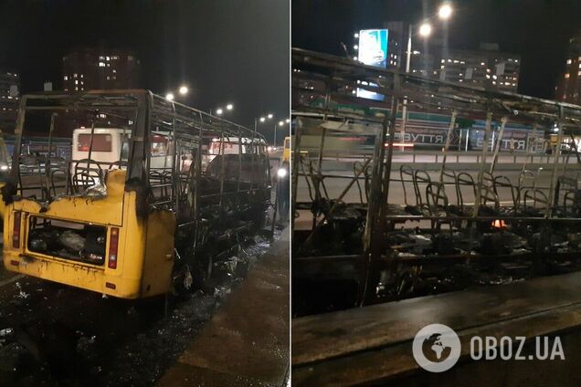У Києві за секунди спалахнула маршрутка біля метро. Відео