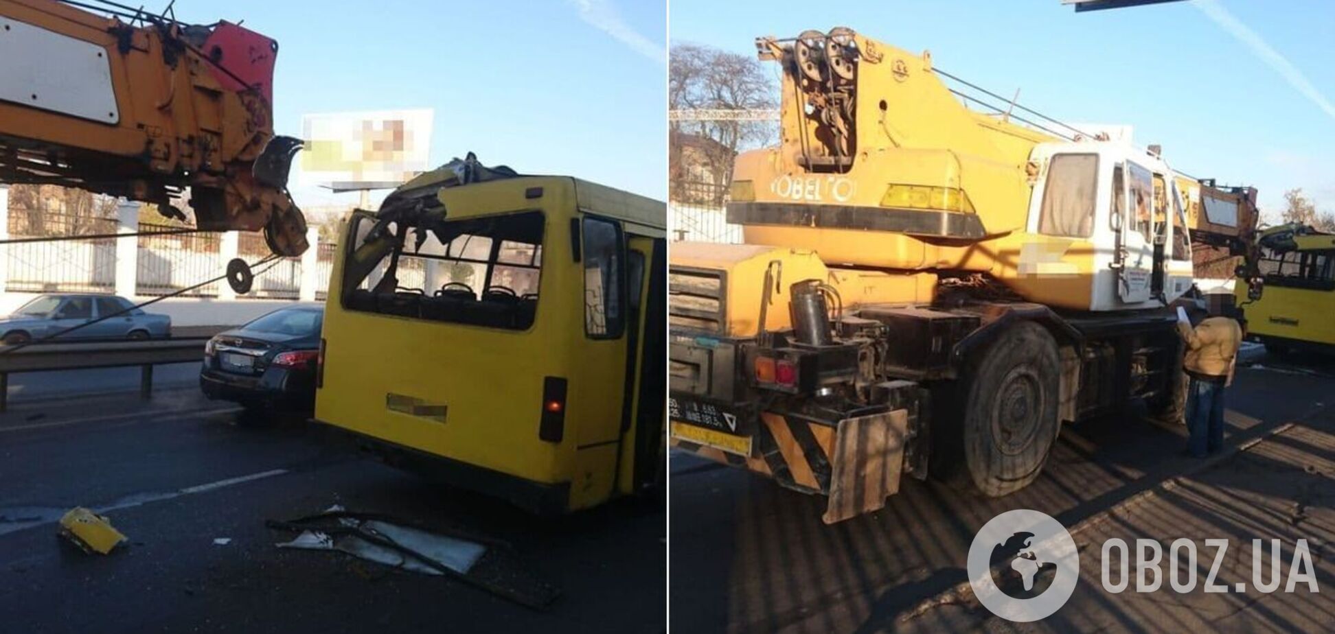 Кран протаранил маршрутку