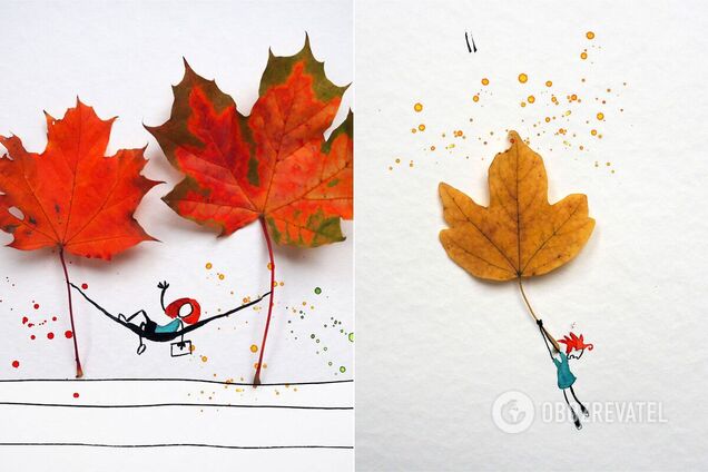 Аллен Шоу использует акварельные краски и листья деревьев