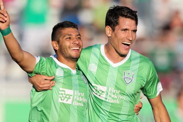 Игроки 'Оклахома-Сити Энерджи' празднуют гол