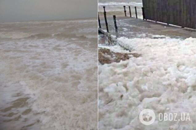 Берег в Кирилловке покрылся белой пеной