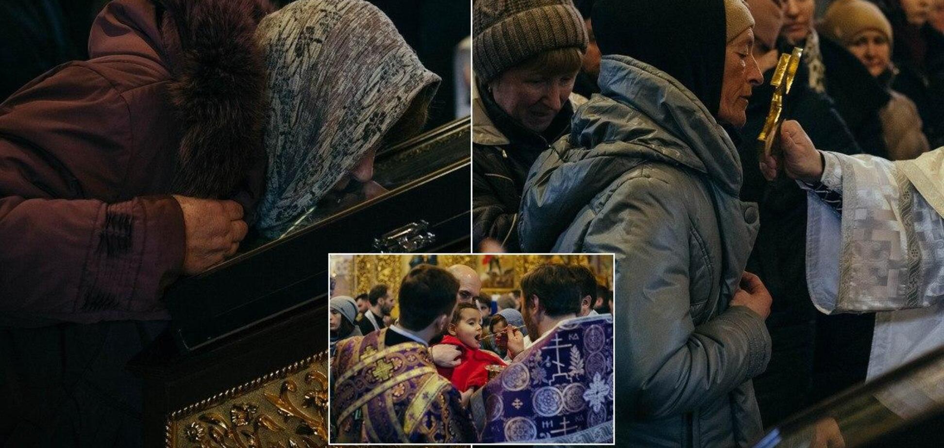 Целуют иконы и причащаются из одной ложки: как прихожане украинских церквей 'соблюдают' карантин. Фото