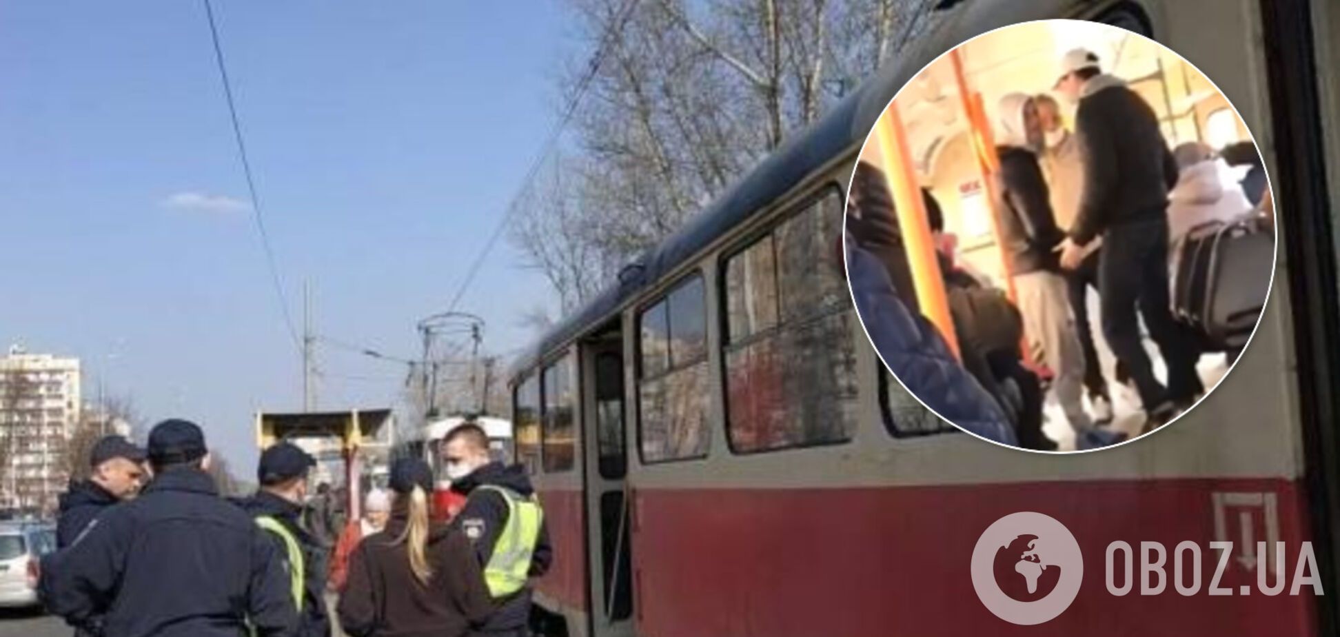 В киевском трамвае устроили потасовку из-за 'лишнего' пассажира. Видео