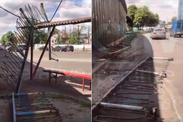 В Киеве часть моста обрушилась на остановку. Видео