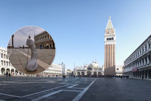 У Венеції на площі встановили величезний мармуровий пеніс у масці. Фото акції