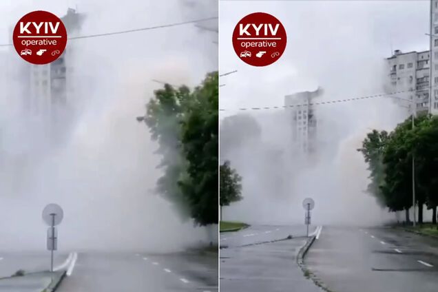 У Києві посеред вулиці утворився "фонтан": усе затягнуло парою. Відео