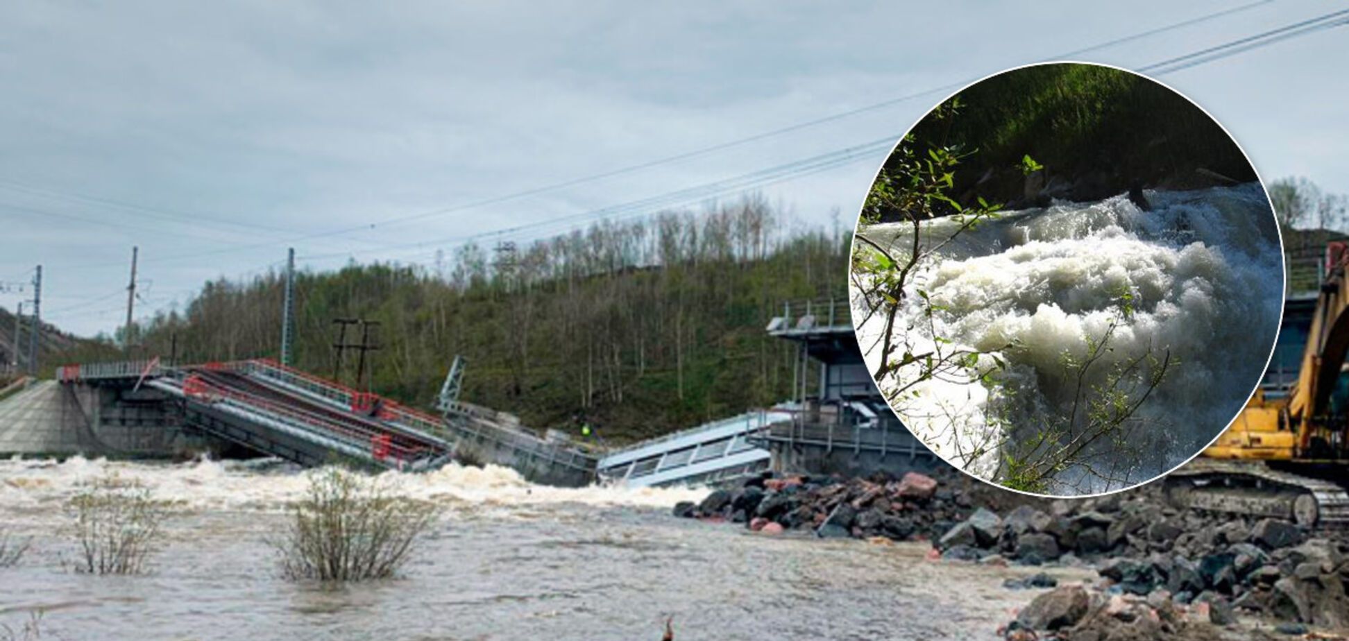 У Росії річка 'змила' залізничний міст. Фото і відео
