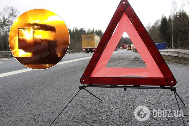 На трассе Киев-Чернигов автобус и грузовик загорелись после столкновения. Видео