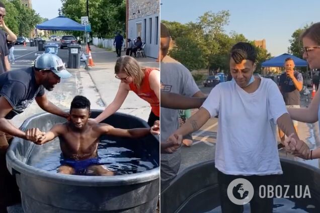 В США на месте убийства Флойда начали крестить и 'исцелять' людей. Видео