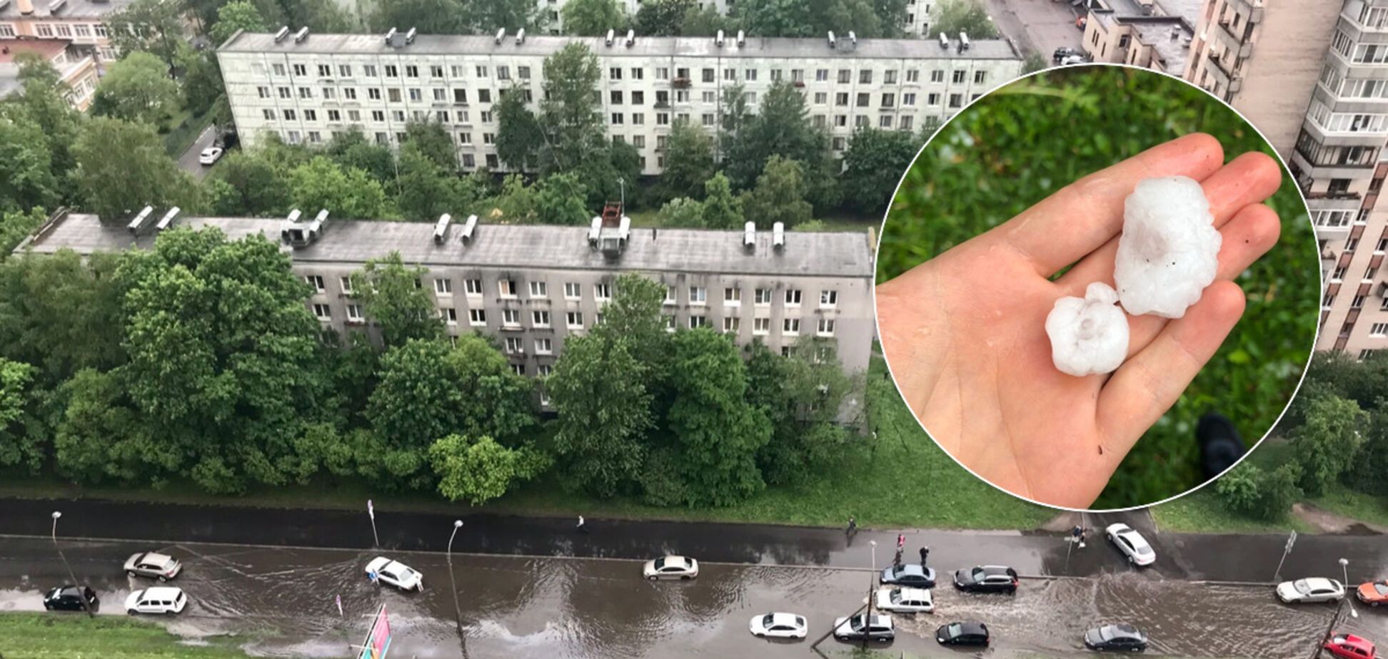 Блискавка вдарила в літак: в Санкт-Петербурзі градом з яйце побило машини. Фото і відео негоди